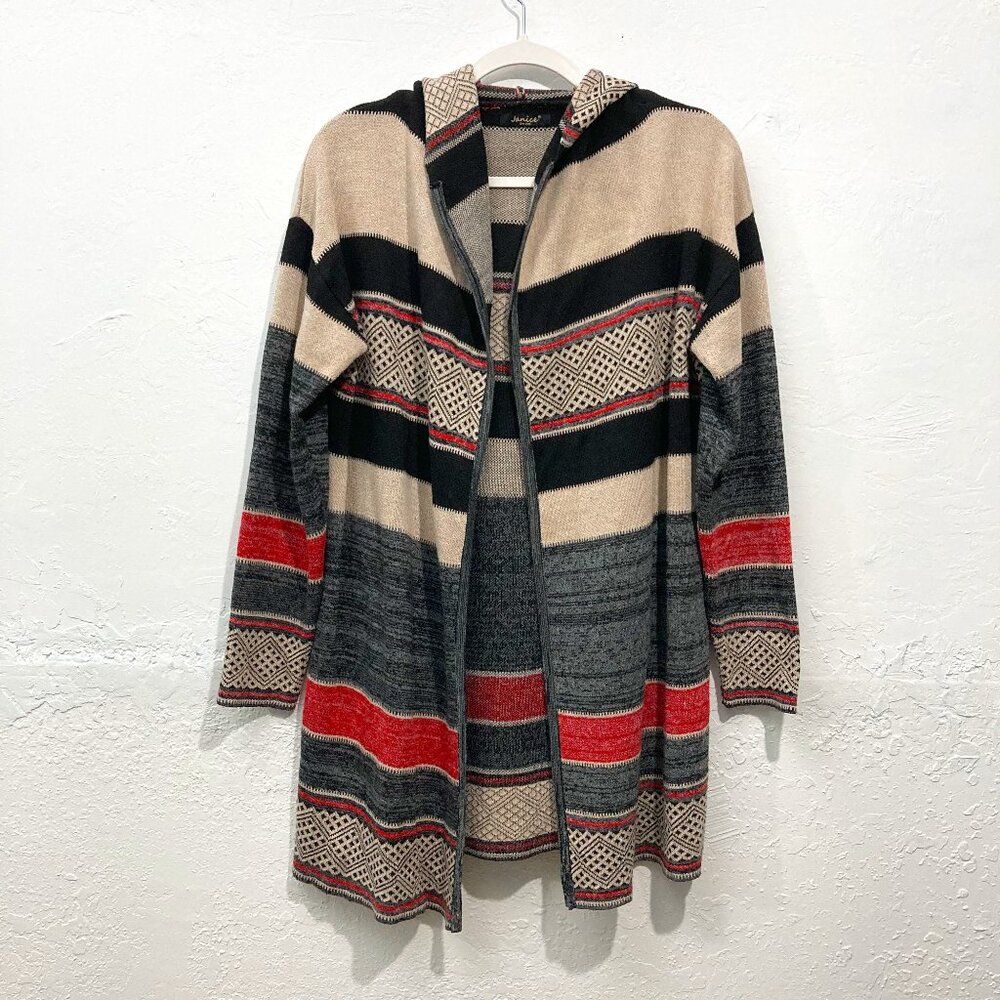 Janice Hooded Knit Cardigan Sweater Womens Southwestern Boho Multi One Size